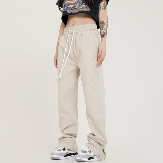 RTK (W) No. 1533 DRAWSTRING SIDE BUTTON WIDE STRAIGHT SWEATPANTS