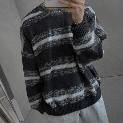 RT No. 5551 BLACK KNITTED STRIPE LONG SLEEVE SWEATER