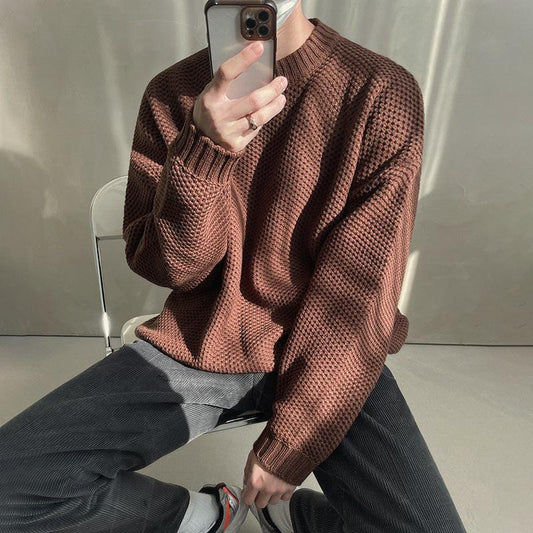 RT No. 5570 BROWN KNITTED ROUND NECK PULLOVER SWEATER