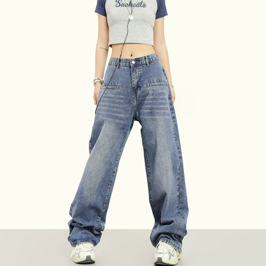 RTK (W) No. 2055 BLUE WIDE STRAIGHT DENIM JEANS