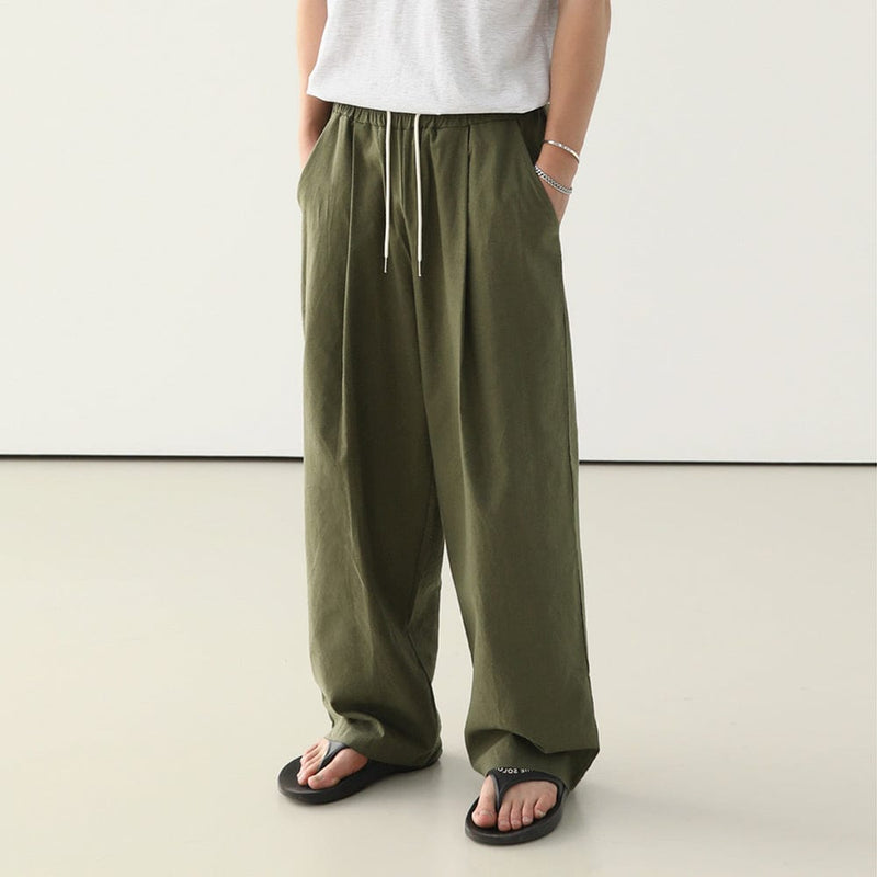 RT No. 9032 ARMY GREEN FOLDED WIDE STRAIGHT PANTS