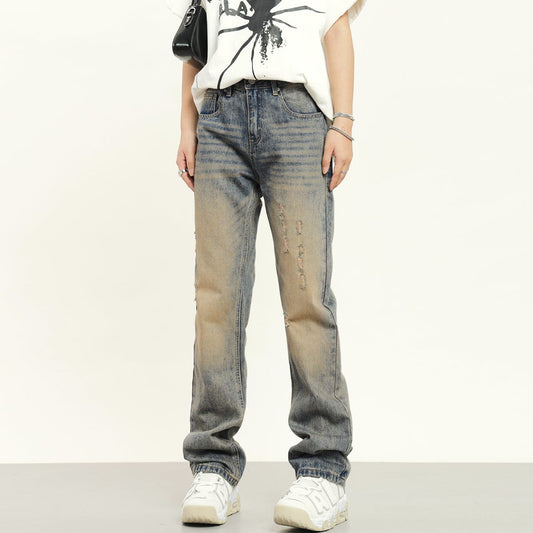 RTK (W) No. 2035 YELLOW MUD SLIM STRAIGHT DENIM JEANS