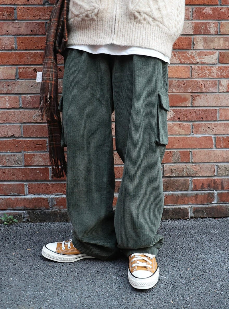 RT No. 6315 CORDUROY POCKET STRAIGHT WIDE PANTS