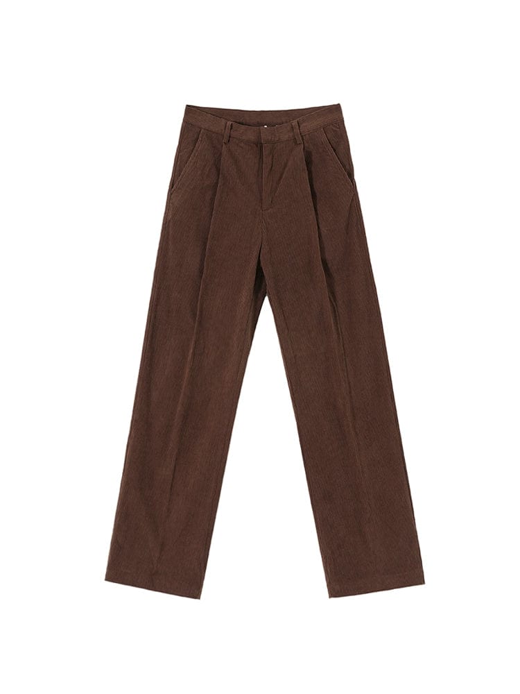 RT No. 10603 BROWN FOLDED CORDUROY STRAIGHT PANTS