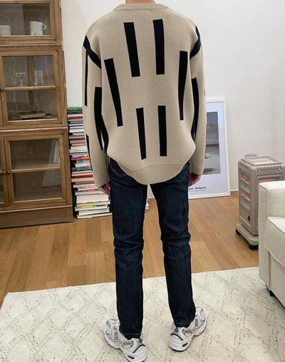 RT No. 7016 KNITTED VERTICAL STRIPED PULLOVER SWEATER