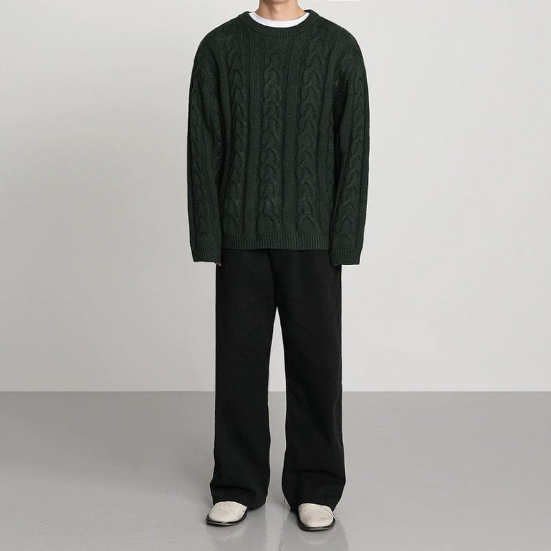 RT No. 10183 DARK GREEN TWIST KNITTED SWEATER