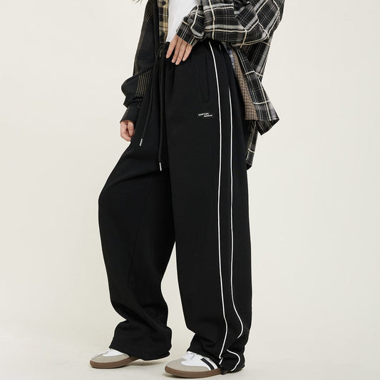 RTK (W) No. 1205 BLACK RETRO STYLED STRIPED WIDE SWEATPANTS