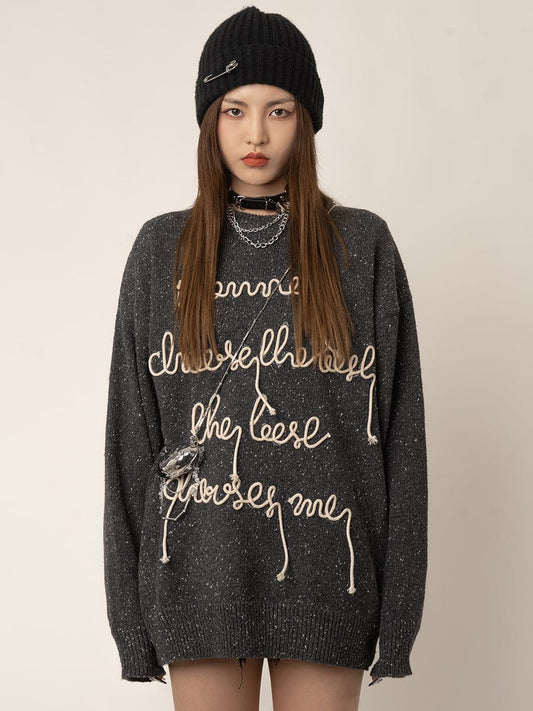 RTK (W) No. 1409 KNITTED EMBROIDERED CURSIVE PULLOVER SWEATER