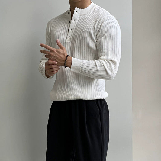 RT No. 10507 VERTICAL KNIT HENRY COLLAR LONG SLEEVE