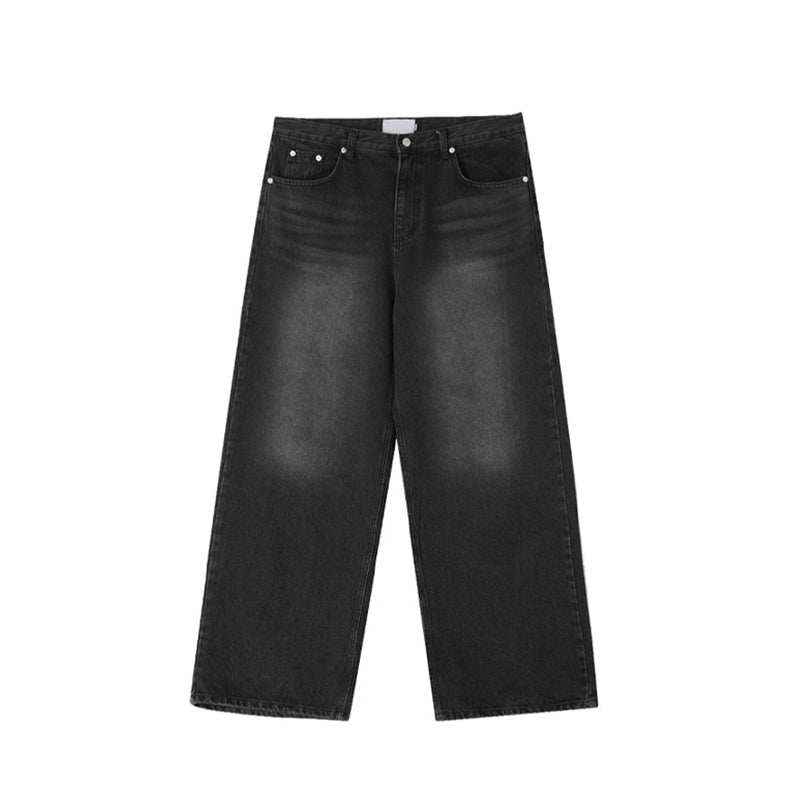 RT No. 10813 WASHED BLACK WIDE STRAIGHT DENIM JEANS