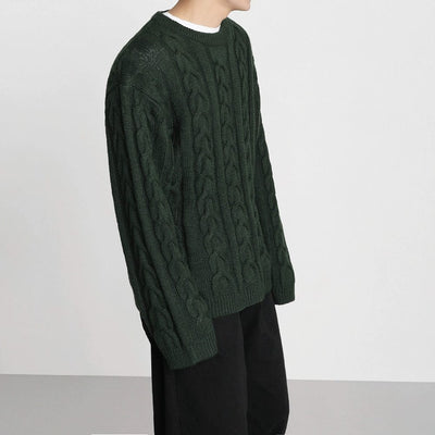 RT No. 10183 DARK GREEN TWIST KNITTED SWEATER