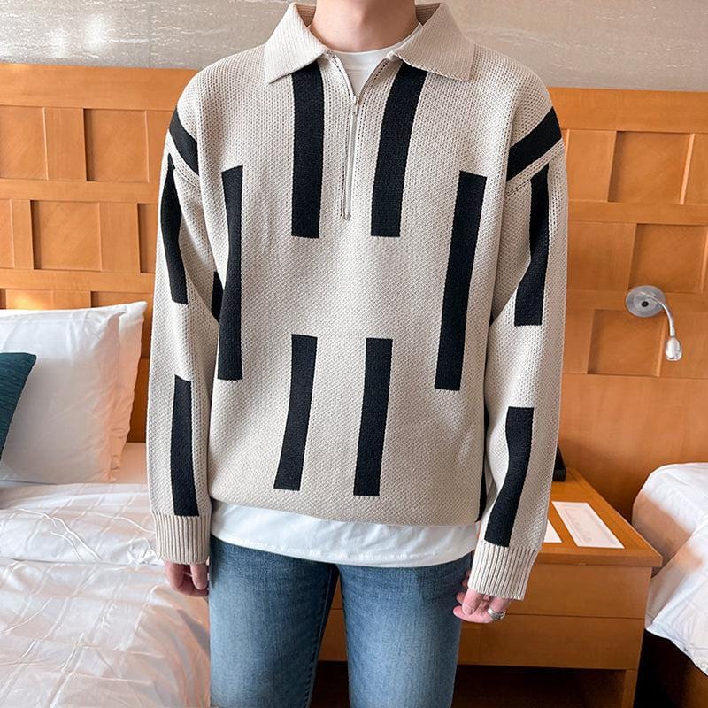 RT No. 6331 KNITTED LINE HALF ZIP-UP COLLAR SWEATER