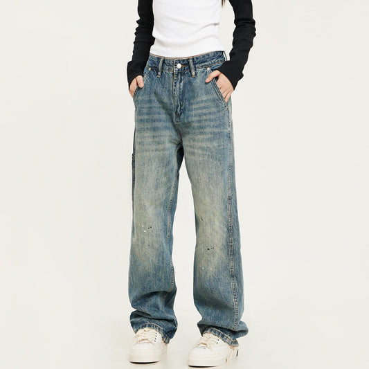 RTK (W) No. 1535 BLUE INDUSTRIAL DENIM WIDE STRAIGHT DENIM JEANS