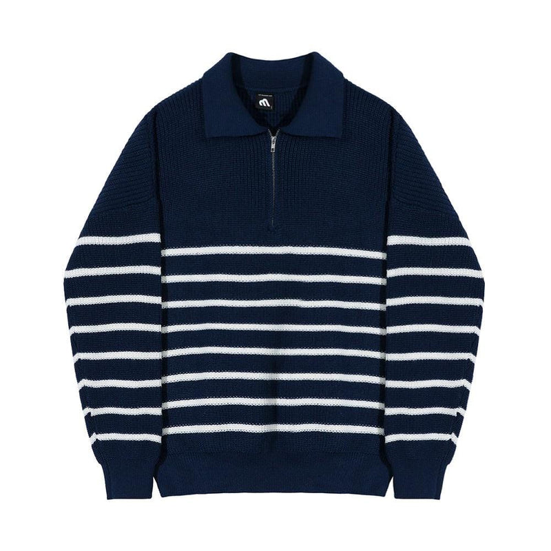 RT No. 5543 KNITTED HALF ZIP-UP STRIPE SWEATER