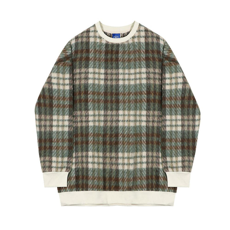 RT No. 6217 GREEN PLAID ROUND NECK SWEATER