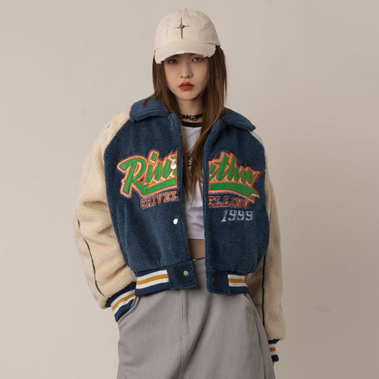 RTK (W) No. 1406 FLEECE WOOL COLLAR EMBROIDERED VARSITY JK